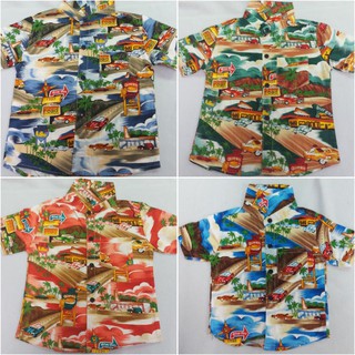 "พร้อมส่ง"เสื้อเชิ้ตเด็กลายวิวรถ สีสันสดใสโดนใจ