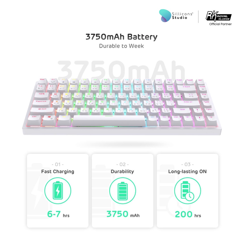 (คีย์ไทย) คีย์บอร์ด Royal Kludge RK84 White Wireless Mechanical ...