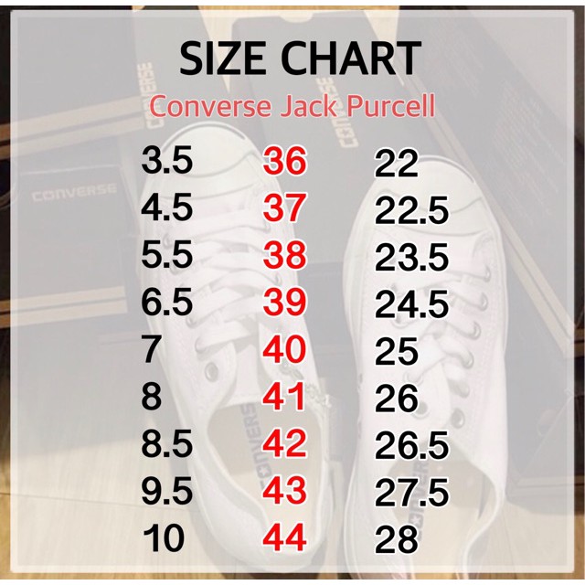 converse jack purcell size guide