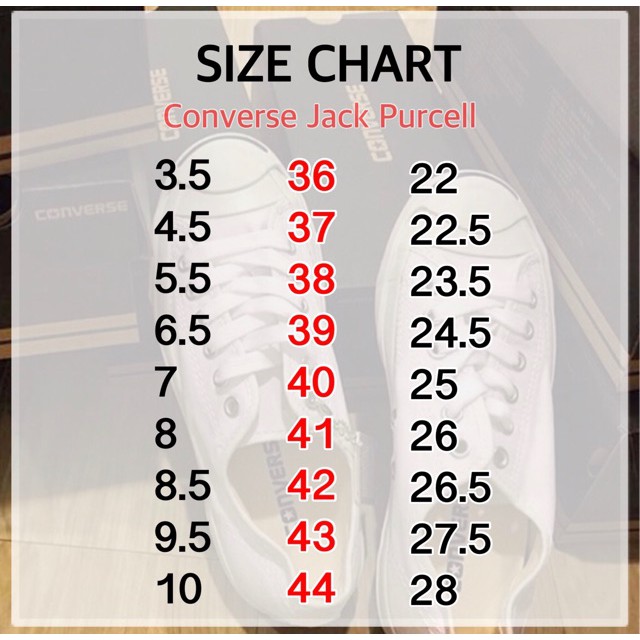 size chart converse jack purcell