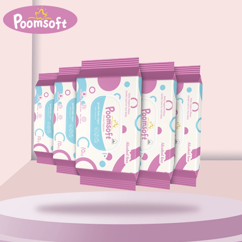 Poomsoft ทิชชู่เปียก ทิชชู่เปียกทำความสะอาด ถูกที่สุด baby wet wipes 10แผ่น กระด
