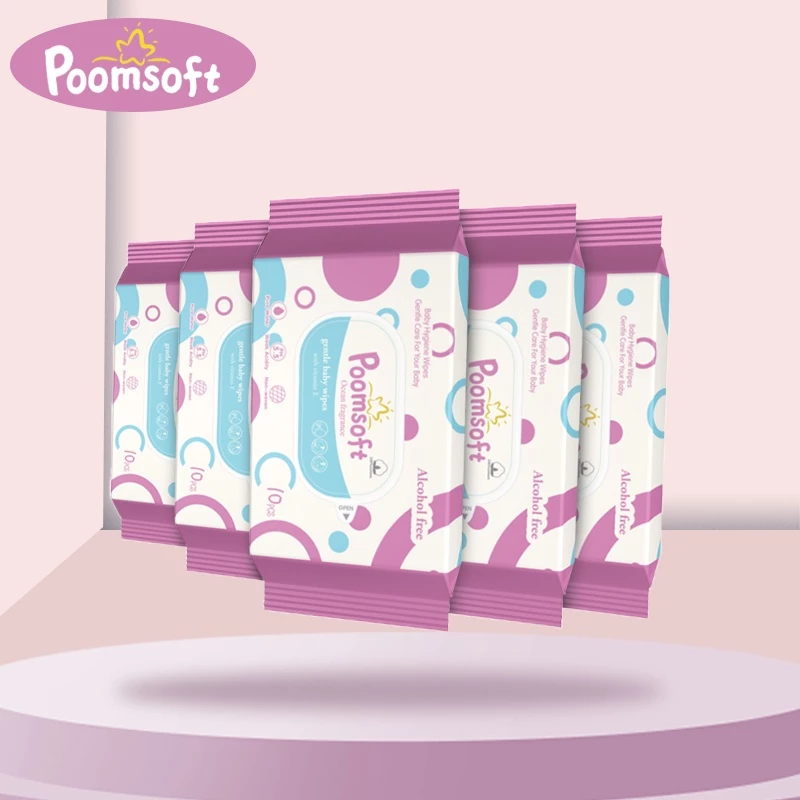 Poomsoft ทิชชู่เปียก ทิชชู่เปียกทำความสะอาด ถูกที่สุด baby wet wipes 10แผ่น กระดาษเปียก