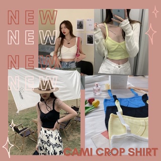 [พร้อมส่ง]💖เสื้อสายเดี่ยวCAMI Crop ผ้าไหมพรม everyday look ดีเทลเก๋ๆเว้าอก ผ้ายืดใส่สบาย