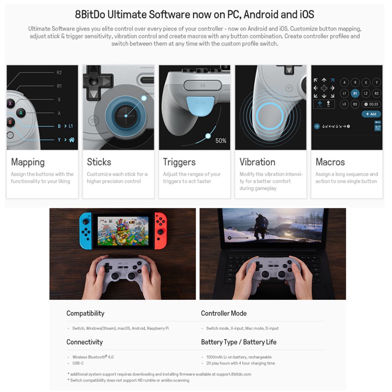 8Bitdo Pro 2 Bluetooth Controller New Version for Nintendo Switch ...