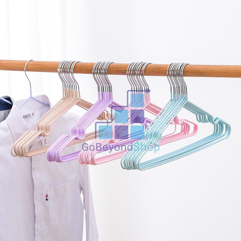 ไม้แขวนสแตนเลส 👕 ซีลีโคน สีพลาสเทล แบบแพ็ค 10 ชิ้น 🔮 gb99