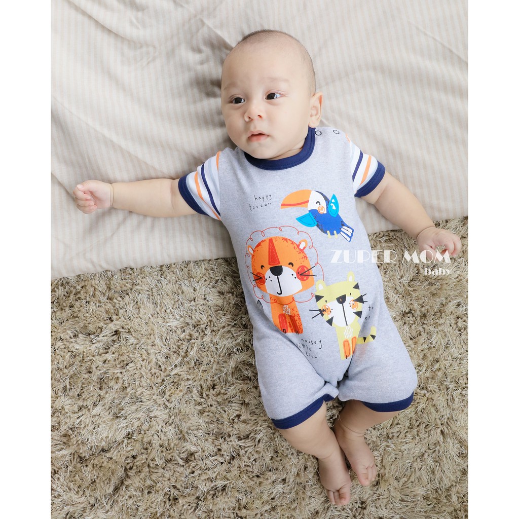 Zuper Mom ชุดหมีเด็กอ่อน แขนสั้น ขาสั้น บอดี้สูทเด็กอ่อน ชุดเด็กแรกเกิด ผ้าcotton100% สำหรับ 0-12เดือน no.6018