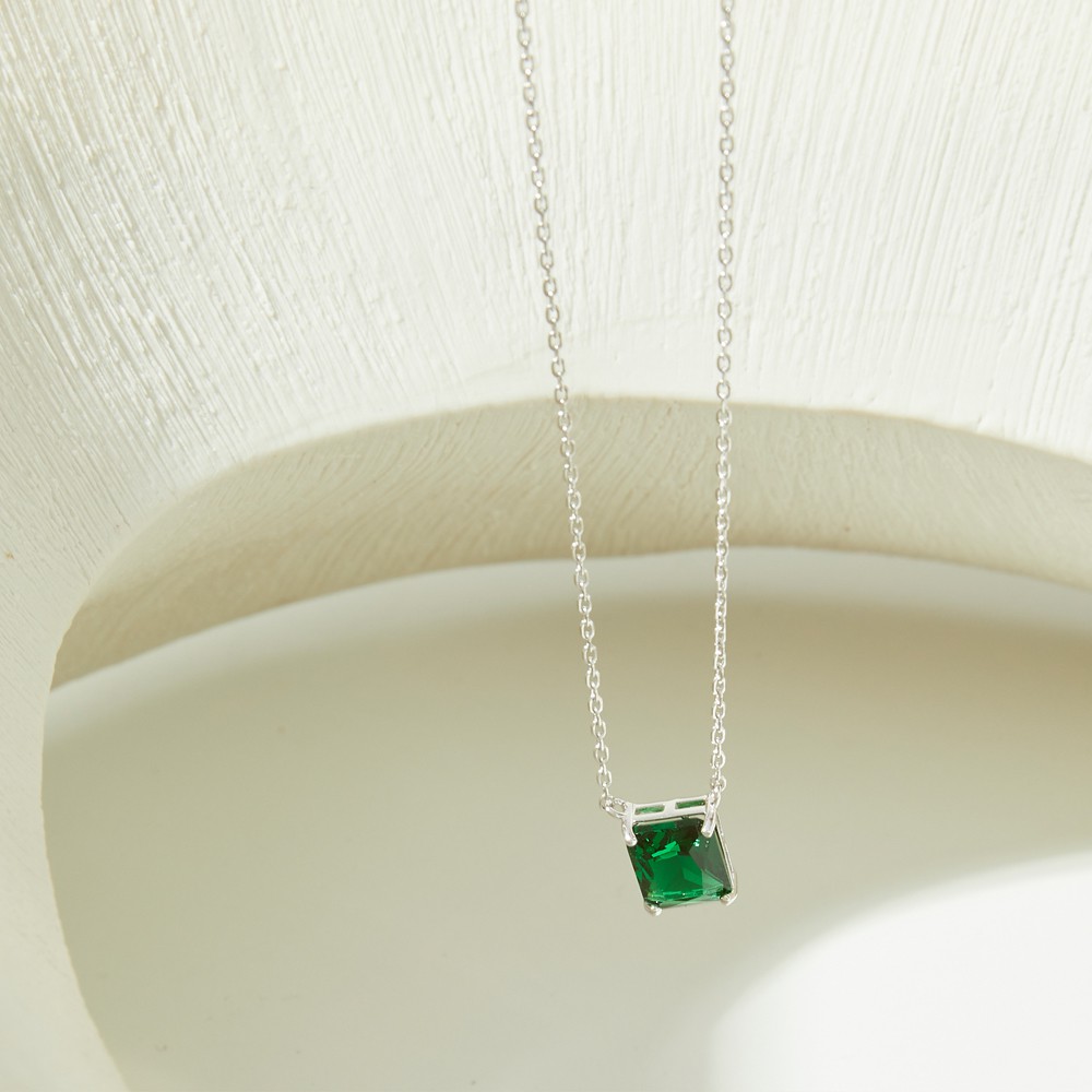 [ส่งด่วนฟรี]SWAN - Silver Stone Necklace สร้อยคอเงินแท้เส้นบาง มีจี้  ฝังเพชรคิวบิกเซอร์โคเนีย