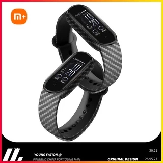 สําหรับ Xiao Mi Band 3/4/6/7/8/9/10 หรูหราเปลี่ยนสายรัด Miband10 Mi Band 9 สายรัดข้อมือคาร์บอนไฟเบอร์นาฬิกาเข็มขัดสร้อยข้อมือสําหรับ Xiaomi 7 6 5 TPU เข็มขัด
