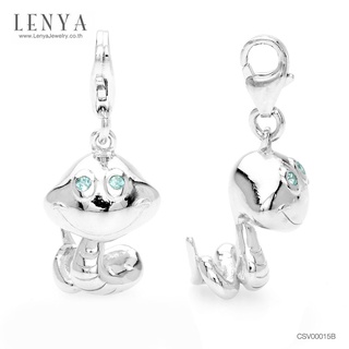 LenYa Jewelry ชาร์มนักษัตรปีมะเส็ง งูเล็ก ตัวเรือนเงินแท้ ชุบทองขาว ประดับพลอยสีฟ้า บลูทแพซ (Blue Topaz)