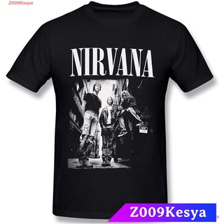 ผ้าฝ้ายแท้Z009Kesya เสื้อยืดสีพื้นไซส์ใหญ่ Nirvana Group Standing Black &amp; White Photo T-Shirt saleNirvana,นิพพานS-4XL