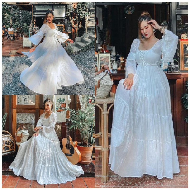 ❌𝗦𝗔𝗟𝗘 พร้อมส่ง❌BOHOBKK  ชุดเดรสวินเทจ ชุดถ่ายพรีเวดดิ้ง เดรสยาวคลุมท้อง ชุดเดรสโบฮีเมี่ยน ชุดเดรสยาวมุสลิม Bohemian - รูปที่ 2