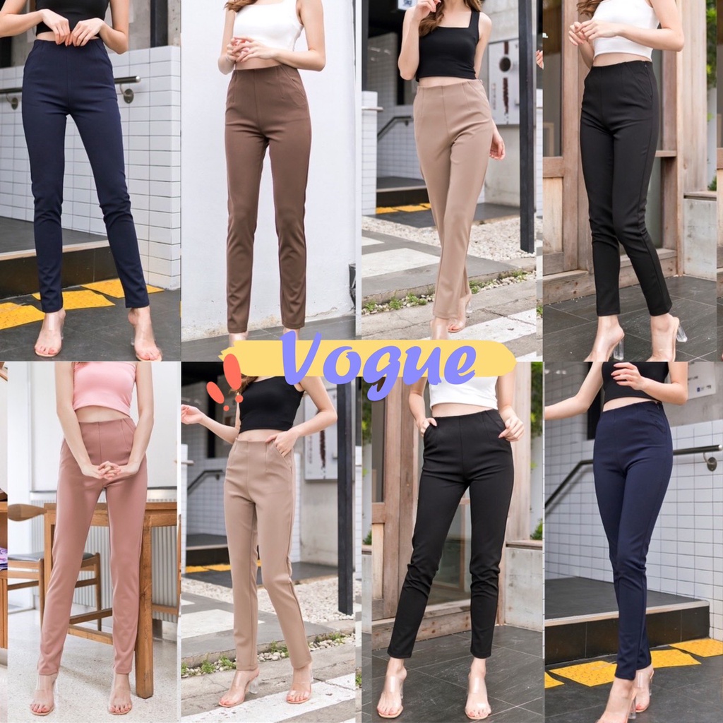 Vogue พร้อมส่ง กางเกงขายาวเอวสูงไซส์ S-XL รุ่นขากระบอกเล็ก 8ส่วน ซิปข้างซ้าย (KL-04) -N