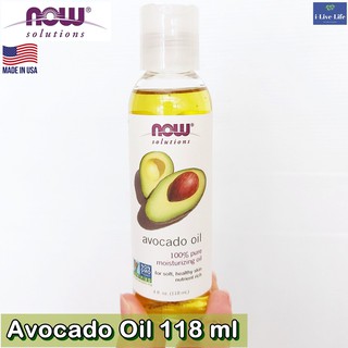 น้ำมันอโวคาโดบริสุทธิ์ Solutions, 100% Pure Moisturizing Avocado Oil 118 mL - Now Food