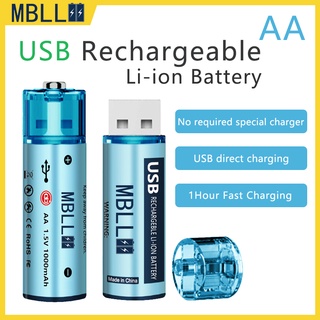 MBLL AA 1.5V USB Rechargeable Battery (ถ่านชาร์จ USB AA 1.5V ความจุ1000แอมป์ )ราคาต่อ1ก้อน