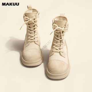 Makuu ดร. รองเท้าบูทมาร์ติน ผ้าแคนวาส หัวกลม แฟชั่นฤดูใบไม้ผลิ และฤดูใบไม้ร่วง สไตล์อังกฤษ สําหรับผู้หญิง