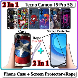 2 IN 1 เคส Tecno Camon 19 Pro 5G พร้อมกระจกนิรภัยกันรอยหน้าจอโค้ง เซรามิค ลายฮีโร่ LOL