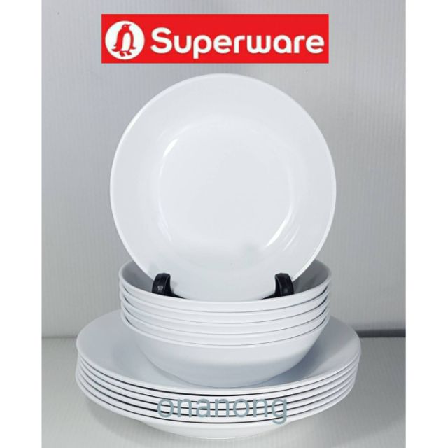 ชุด12ชิ้น สีขาวกลม(ชุดเล็ก) จานลึก8=6ชิ้น+ชาม6″=6ชิ้น ซุปเปอร์แวร์เกรดA