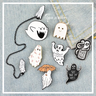 Ghost Escape เข็มกลัด รูปร่มกาแฟ แบบเคลือบ ของขวัญฮาโลวีน สําหรับตกแต่งเสื้อเชิ้ต กางเกงยีน กระเป๋า