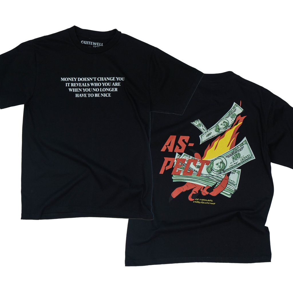 QUITEWELL เสื้อยืดแขนสั้น 102-1 EVIL BLACK or WHITE เสื้อผู้ชาย Oversize สกรีนลาย สีดำ สีขาว วินเทจ
