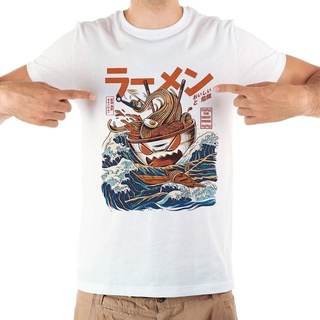 T-shirt  เสื้อยืด พิมพ์ลายอนิเมะ Great Ramen Kaiju Cool สีขาวS-5XL