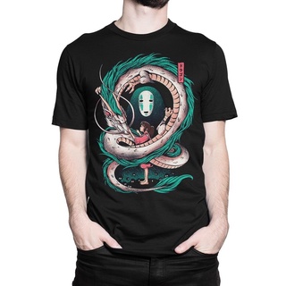 ผ้าฝ้ายคอกลมเสื้อยืดแขนสั้น คอกลม ผ้าฝ้าย พิมพ์ลายการ์ตูนอนิเมะ Spirited Away Art แฟชั่นสําหรับผู้ชายfrom S-4XL