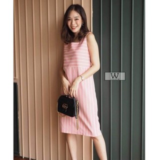 Dress style by we IVY Dress สีขมพูลายขาว ผ้านำเข้าจากญี่ปุ่นใส่สบาย แขนกุด maxi size S used