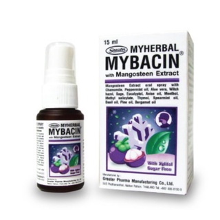 Myherbal Mybacin Oral Spray With Mangosteen มายบาซิน สเปรย์พ่นคอ บรรเทาอาการไอ แผลในปาก ระงับกลิ่นปาก ขนาด 15 ml 01094