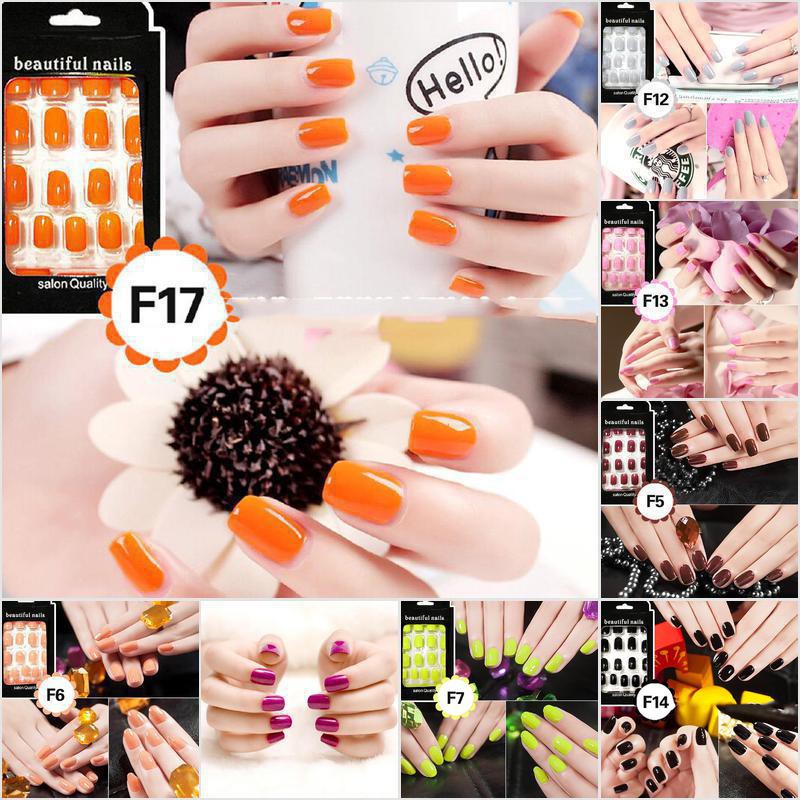 【purpleredto】24pcs Acrylic Designer Fake Nail Tips French Full False