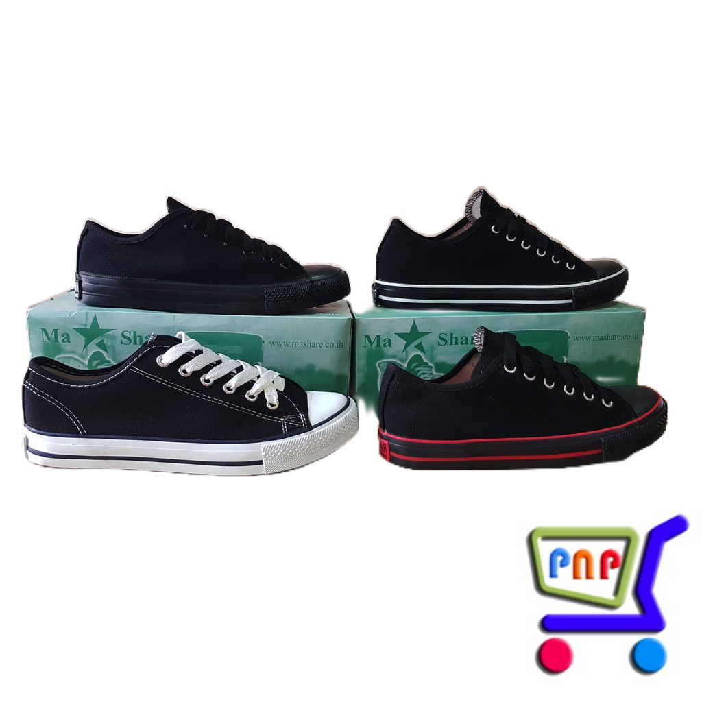 ผ้าใบ รองเท้า 191 มาแชร์ Mashare all star สีดำ สีดำล้วน สีดำขาว สีดำแดง รองเท้านักเรียน เบอร์ 37-45