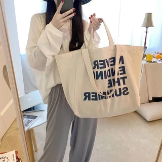【Zipper + Inner Pocket】กระเป๋าสะพายไหล่ ผ้าแคนวาส ความจุขนาดใหญ่ สไตล์เกาหลี สําหรับผู้หญิง