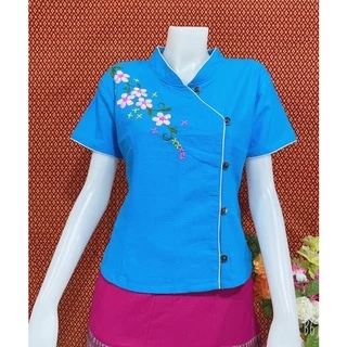 สีดอกแล้วแต่ล๊อตการผลิต เสื้อผ้าฝ้าย งานปักแต่งดอกไม้