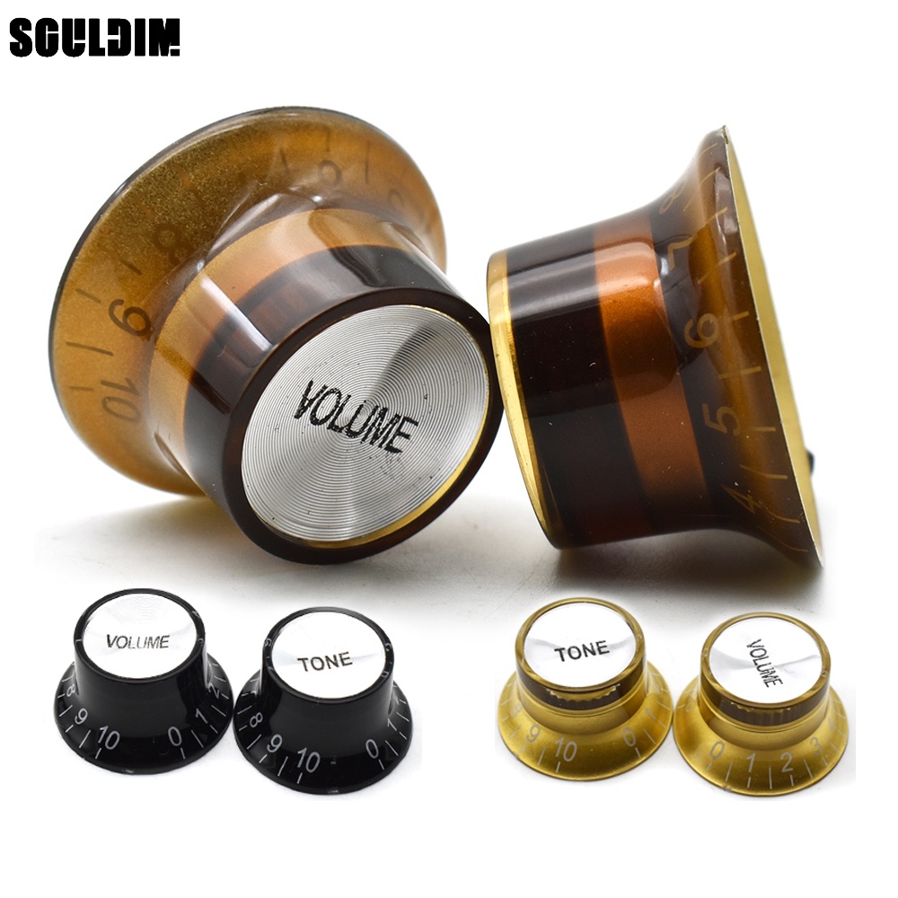 4pcs 2V2T กีตาร์ไฟฟ้าลูกบิดด้านบนหมวกโทนปริมาณควบคุมความเร็วลูกบิดทองสําหรับ LP/SG สไตล์กีตาร์อะไหล่