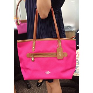 COACH TOTE IN POLYESTER สีชมพูช็อกกิ้งพิ้งค์ เด่นสะดุดตา แท้ใหม่ 100%