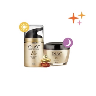 OLAY โอเลย์ โททัล เอฟเฟ็คส์ สูตรป้องกันริ้วรอย เดย์ครีม 50g + ไนท์ครีม 50g | 7-in-1