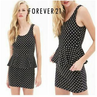 Forever21 : Black&amp;White Polka Dot Peplum Dress