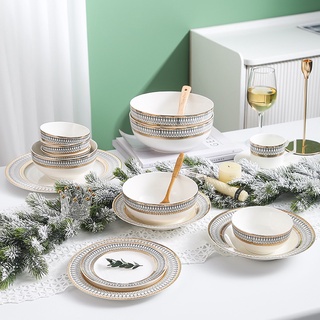 Tableware จาน ชาม ถ้วย ชุดถ้วยกาแฟ จานชามเซรามิค เซรามิคงานพรีเมี่ยม แต่งด้วยลายดอกไม้ขอบทอง สไตล์ยุโรป