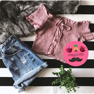 Active USA แท้💯 smock crisscross top size s อก 30-33 ไหล่ก่อนยืด15ยืดได้ถึง 17ยาว11.5