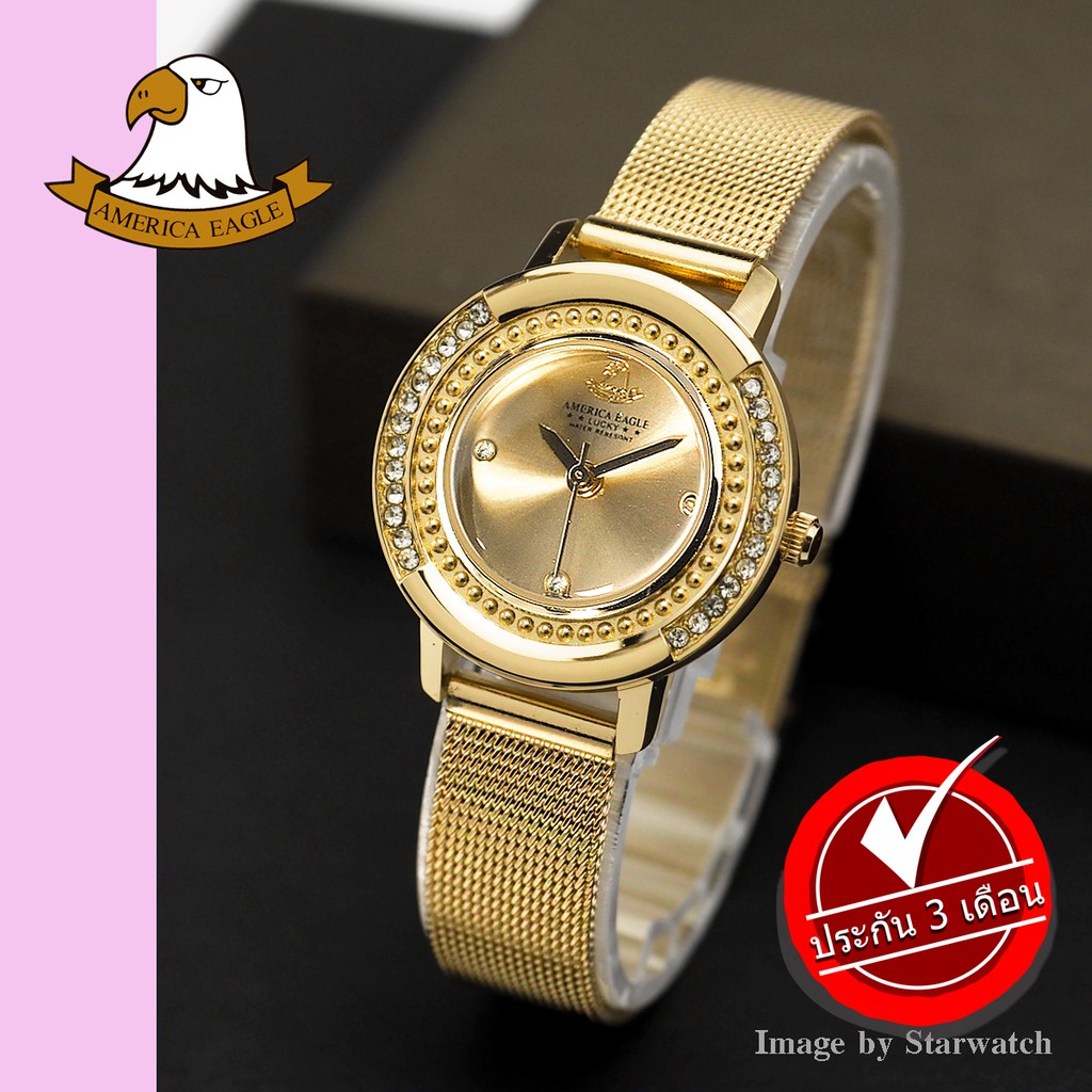 AMERICA EAGLE นาฬิกาข้อมือผู้หญิง สายสแตนเลส รุ่น AE102L - Gold / Gold
