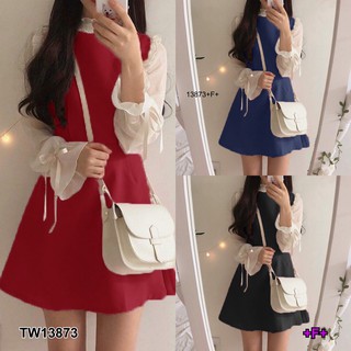 TwinsShopVip💗พร้อมส่ง TW13873 เดรสคอระบายแขนชีฟอง