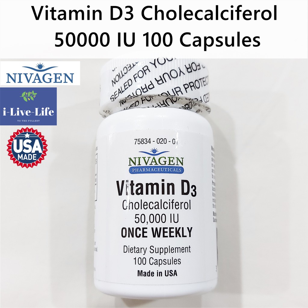 วิตามินดี 3 Vitamin D3 Cholecalciferol 50000 IU 100 Capsules - Nivagen Pharmaceuticals