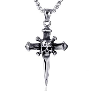 Vintage Punk Cross Pendant Skull Pendant Mens Necklace Jewelry