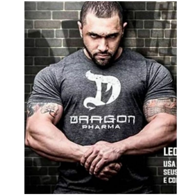 Baju Gym DRAGON Pharma Men Gym Shirt ฟิตเนสเพาะกายผ้าฝ้าย 100% แขนสั้น