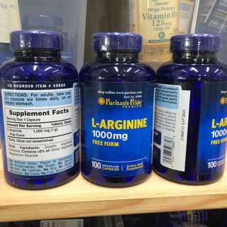 Puritan’s Pride 18v10 L-Arginine 1000 mg 100 capsules] เพิ่มความสูง โกรทฮอร์โมน กรดอะมิโนที่สำคัญ แอลอาจินีน นักกีฬา