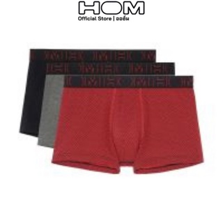 HOM(ออฮ์ม) รุ่น 405766-T033 Packs3 กางเกงในชาย Boxer ผ้าCottonทรงตรงเรียบเนียนไม่บีบรัดระบายอากาศ