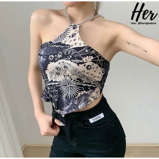 🖤Sale/พร้อมส่ง🖤  ครอปคล้องคอ เสื้อโชว์หลัง เสื้อผูกหลัง ครอปรัดรูป ครอปสายฝอ สายเดี่ยวโซ่ สายเดี่ยวแฟชั่น 3343