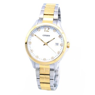 CITIZEN Womens Quartz Stainless Steel Date Watch รุ่น EV0054-54D - Gold/White Perl