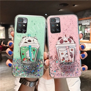 2021 New เคสโทรศัพท์ Xiaomi Redmi 10 Note10 Note 10Pro 10S 5G 4G 9T Cute Cartoon Bears Design Quicksand Bracket Phone Casing With Stand Holder Soft Clear Bling Glitter Back Cover Case เคส Redme Redmi10 Note10 Pro Note10S