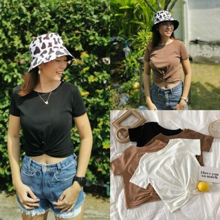 พร้อมส่ง 190฿//🌈เสื้อยืดสีพื้นสไตล์เกาหลี twist knot🌈