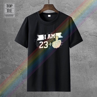 [100% Cotton] เสื้อยืดลําลอง แขนสั้น พิมพ์ลาย I Am 23 Plus Middle Finger 24 ปี 24th Birthday Tee Funny Skull Retro Milit