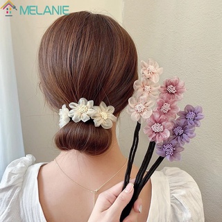 [Women Elegant Hair Bun Maker] [Ladies Chiffon Flower Hair Bands] [Girls DIY Hair Styling Tools] [Fashion Styling Hair Accessories]